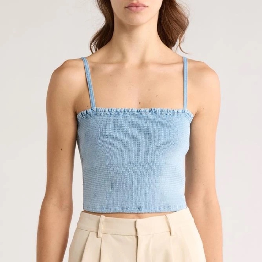 Alice + Olivia Womens  Penelope Smocked Denim Top Size Large NWOT